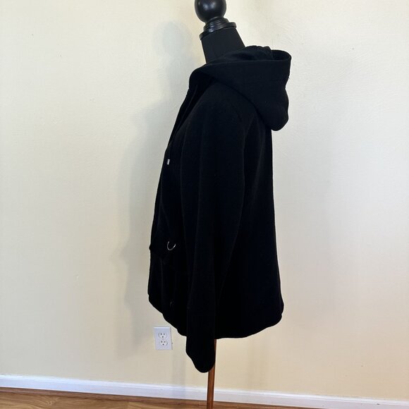 Fleet Street Womens Hooded Black Zip Up Coat Wool Blend Medium Jacket - Picture 13 of 16